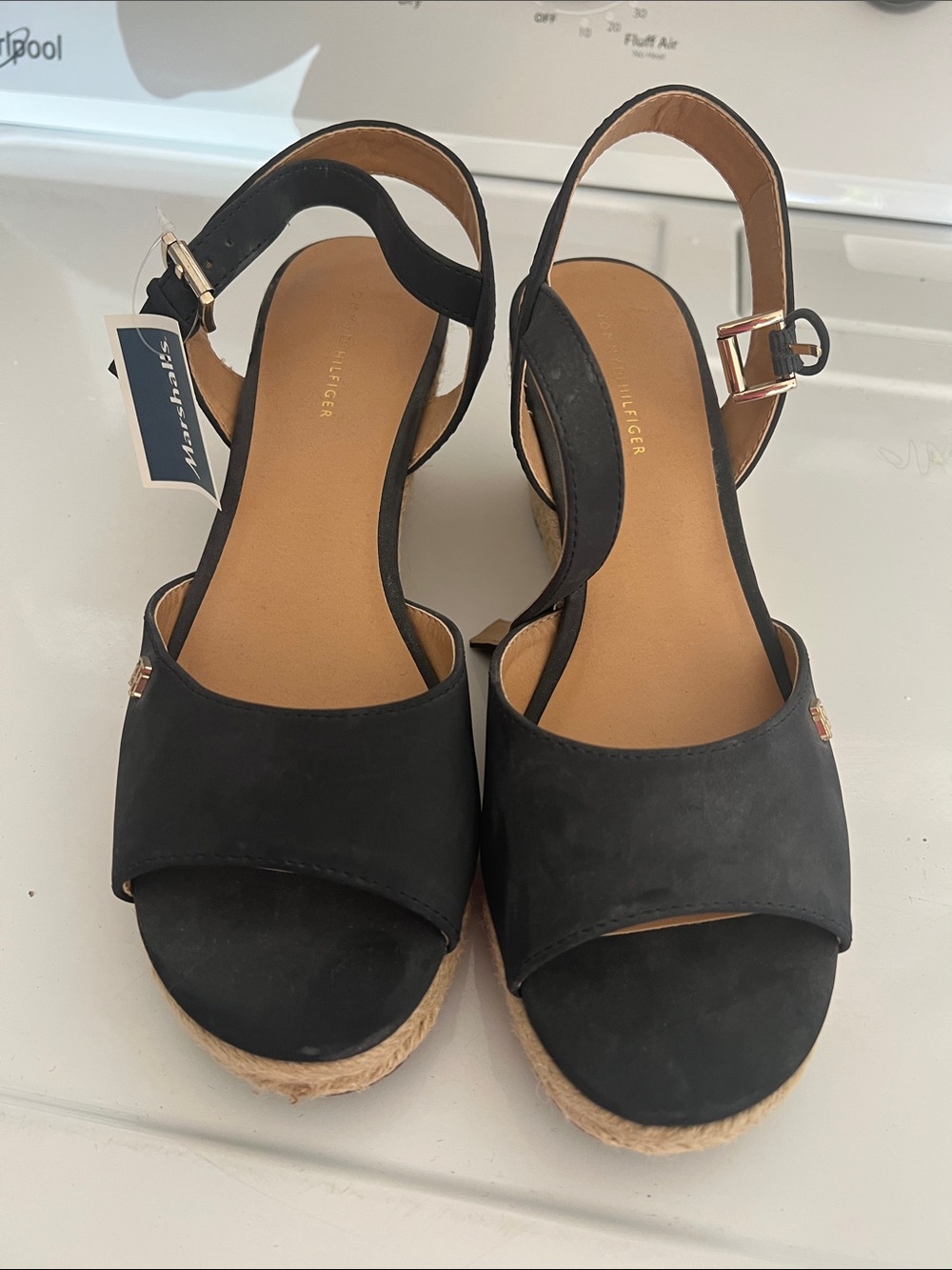 Tommy Hilfiger Black Espadrille Wedge Sandals with Ankle Strap